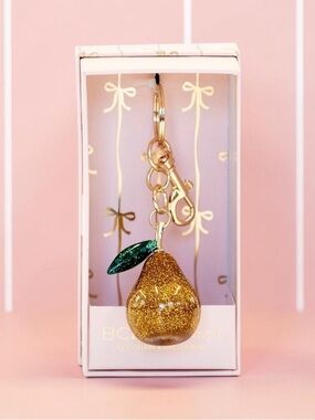 BCBGENERATION Gold Glitter Pear Keychain with Green Leaf NWT